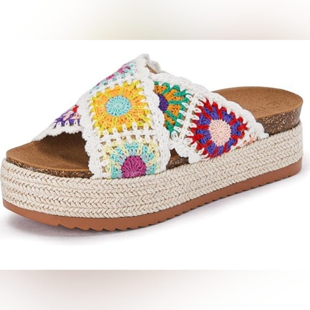 Dirty Laundry White Crochet Multi-Color Platform Slide Sandals